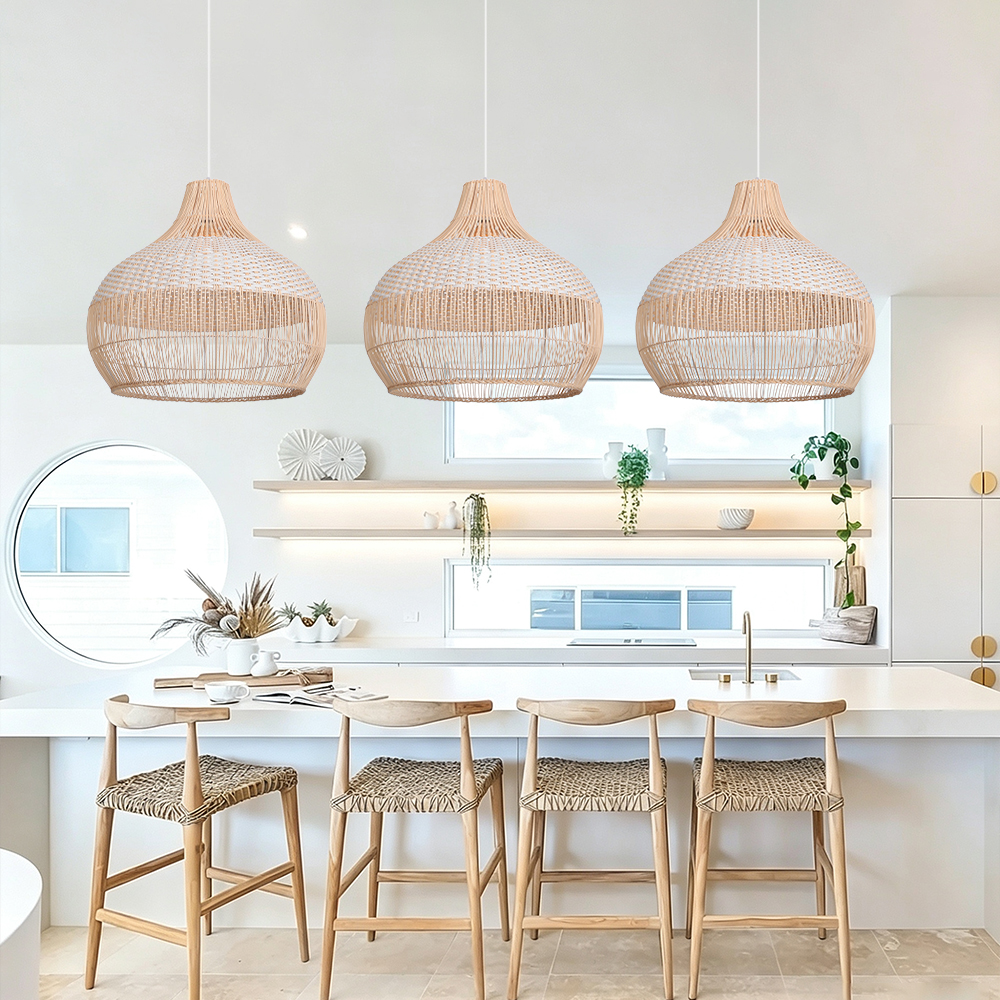White Rattan Pendant Light Woven Rattan Lampshade