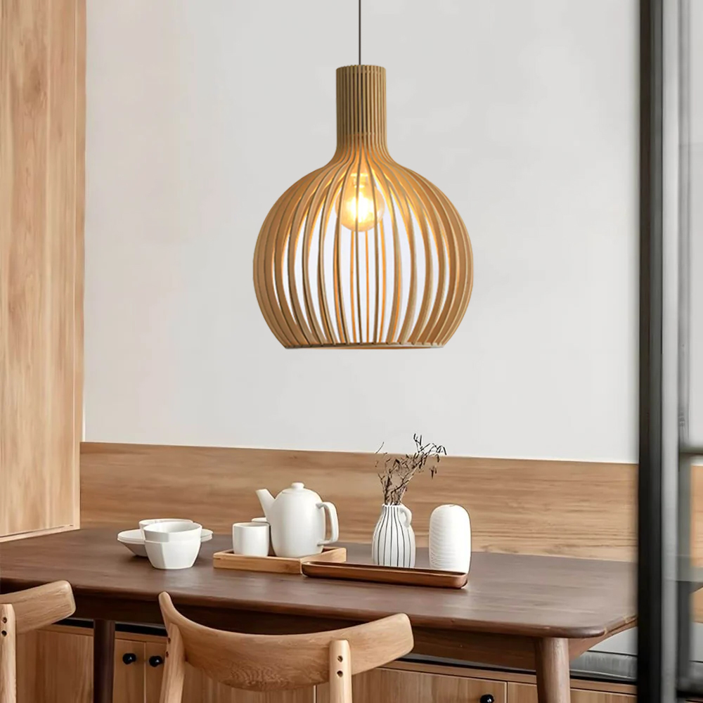 Nordic Birdcage Wooden Pendant Light for Dining Room
