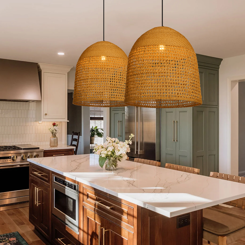Handmade Modern Kitchen Rattan Pendant Light Living Room Chandeliers