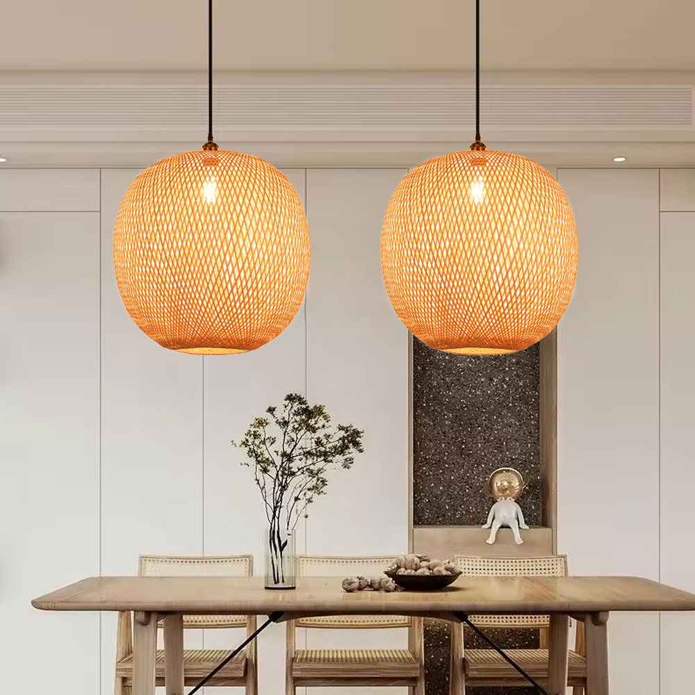 Hand Woven Bamboo Chandelier Spherical Stairwell Lighting