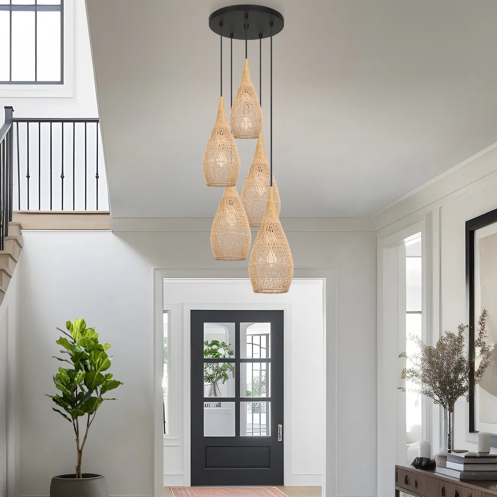 Coastal Rattan Woven Pendant Light  Farmhouse Artisan Natural Lighting for Dining Rooms