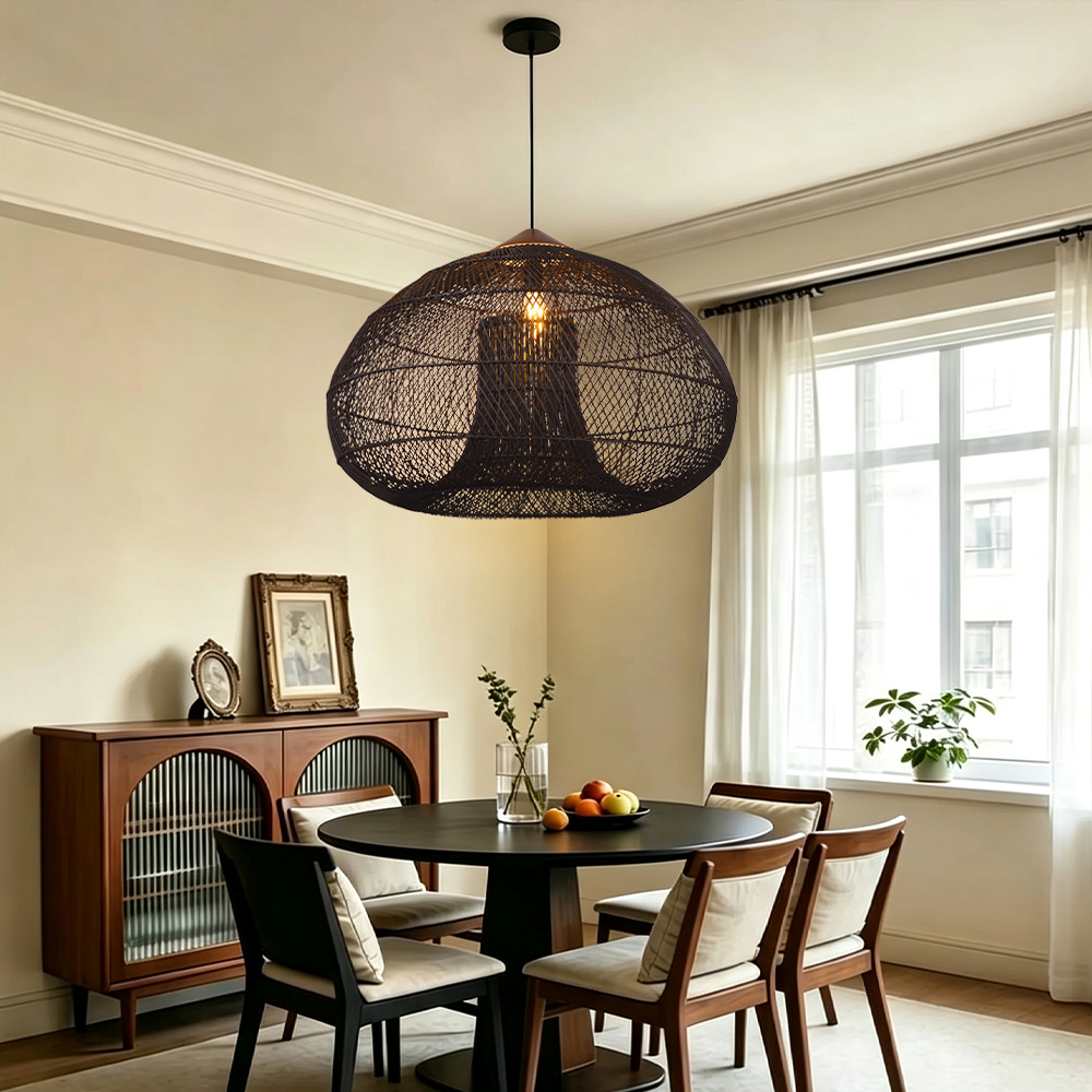 Wabi Sabi Style Retro Dining Room Chandelier Rattan Zen Pendant Light