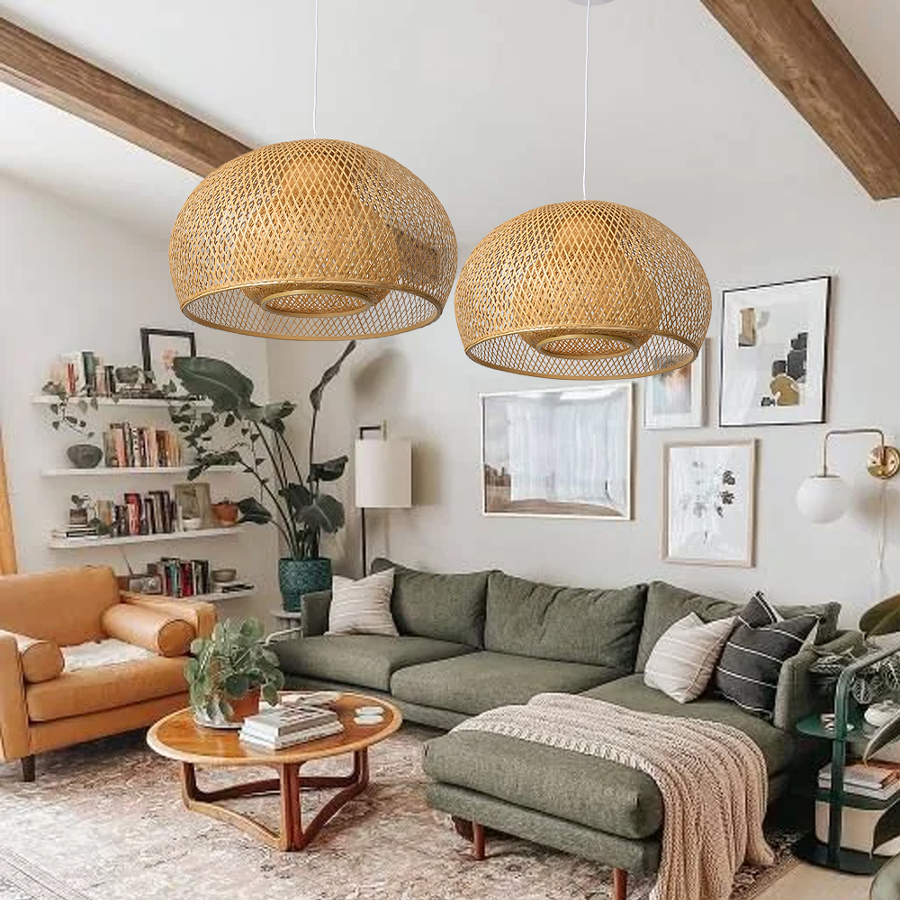 Bohemian Living Room Handcrafted Bamboo Pendant Light Rattan Bamboo Chandelier