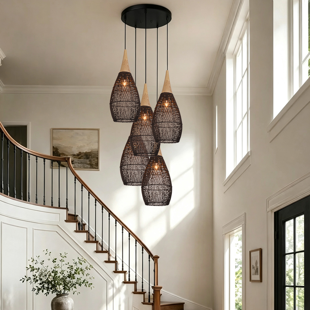 Coastal Rattan Woven Pendant Light  Farmhouse Artisan Natural Lighting for Dining Rooms