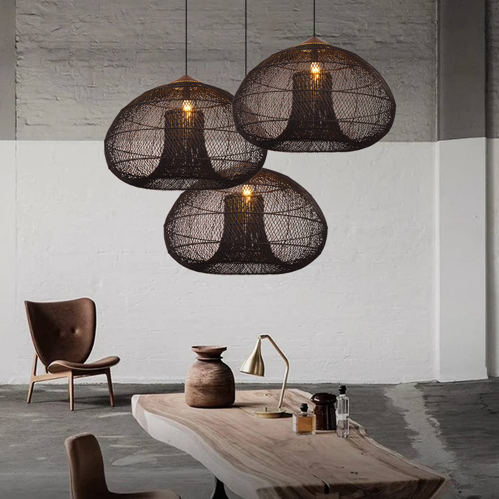 Wabi Sabi Style Retro Dining Room Chandelier Rattan Zen Pendant Light