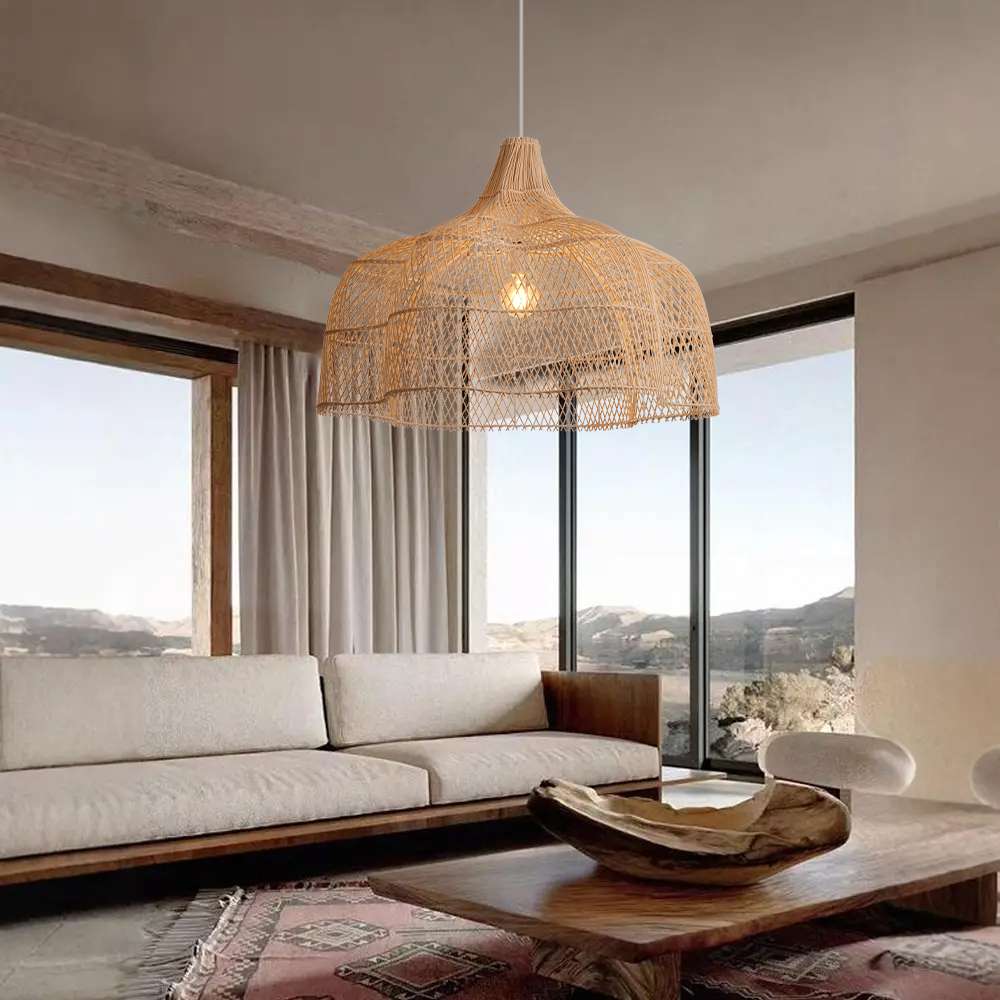 Living Room Rattan Pendant Light Wabi Sabi Wicker Chandelier