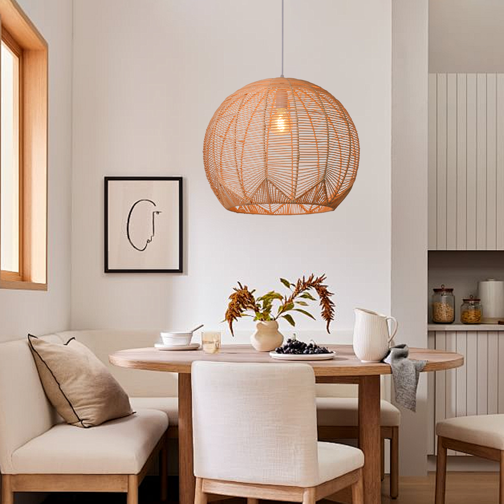 Artisan Knitted Lighting Handmade Black Rattan Pendant for Dining Room