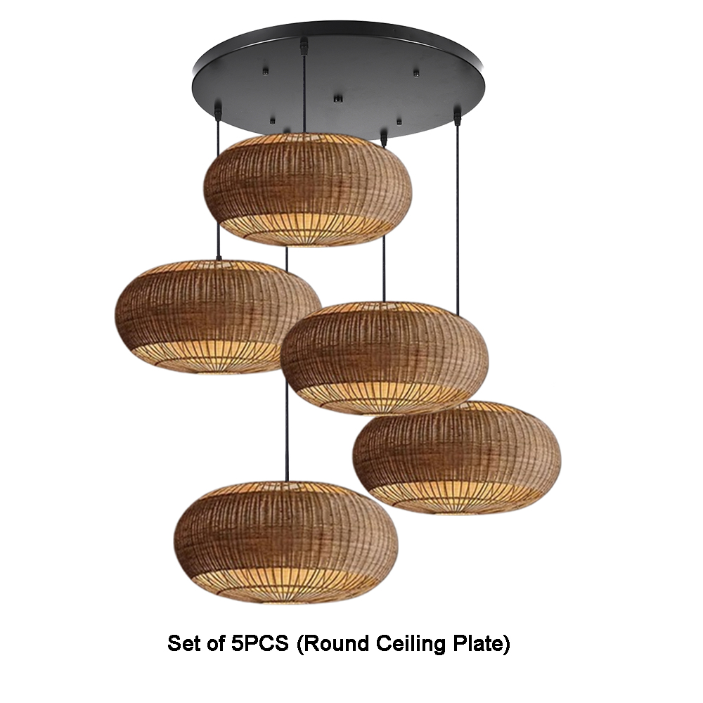Coastal Home Lighting Kitchen Island Rattan Pendant Light Natural Retro Luxurious Chandelier Wabi-sabi Style
