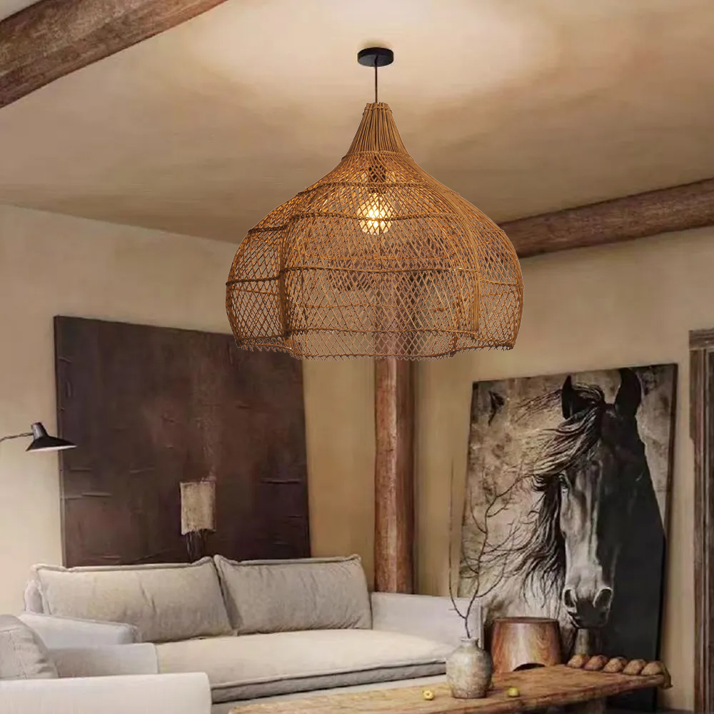 Living Room Rattan Pendant Light Wabi Sabi Wicker Chandelier