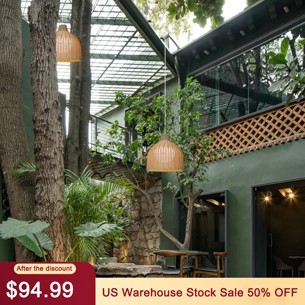 Courtyard Garden Terrace Rattan Pendant Light Outdoor Waterproof Balcony Hanging Lamp