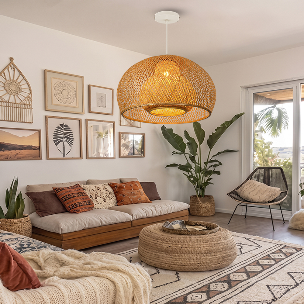 Bohemian Living Room Handcrafted Bamboo Pendant Light Rattan Bamboo Chandelier
