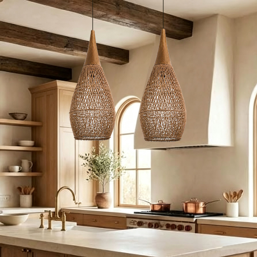 Coastal Rattan Woven Pendant Light  Farmhouse Artisan Natural Lighting for Dining Rooms