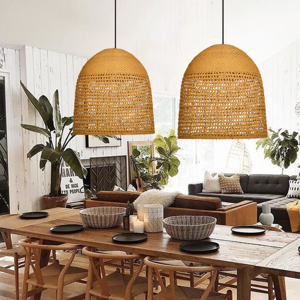 Handmade Modern Kitchen Rattan Pendant Light Living Room Chandeliers