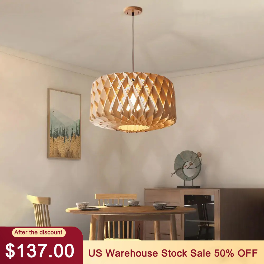 Wabi-Sabi Wooden Pendant Light Dining Room Basswood Chandelier