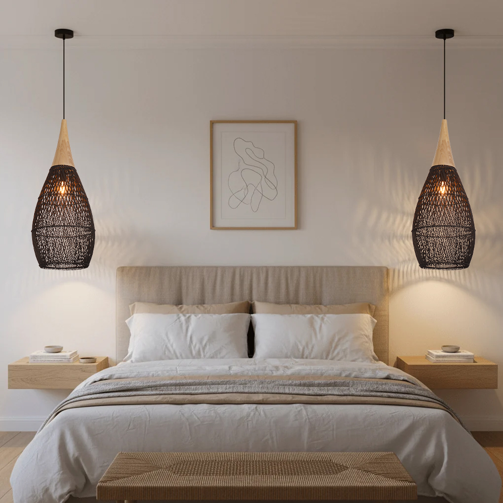 Coastal Rattan Woven Pendant Light  Farmhouse Artisan Natural Lighting for Dining Rooms
