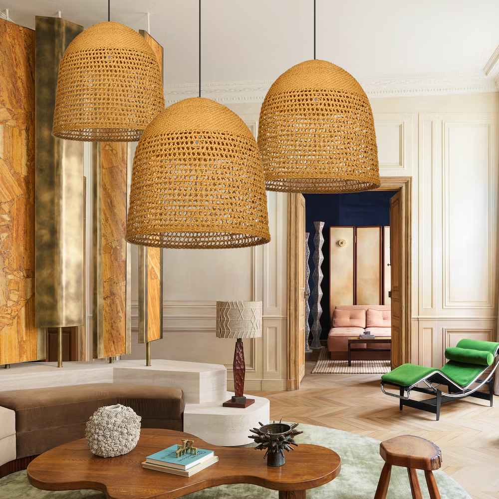 Handmade Modern Kitchen Rattan Pendant Light Living Room Chandeliers