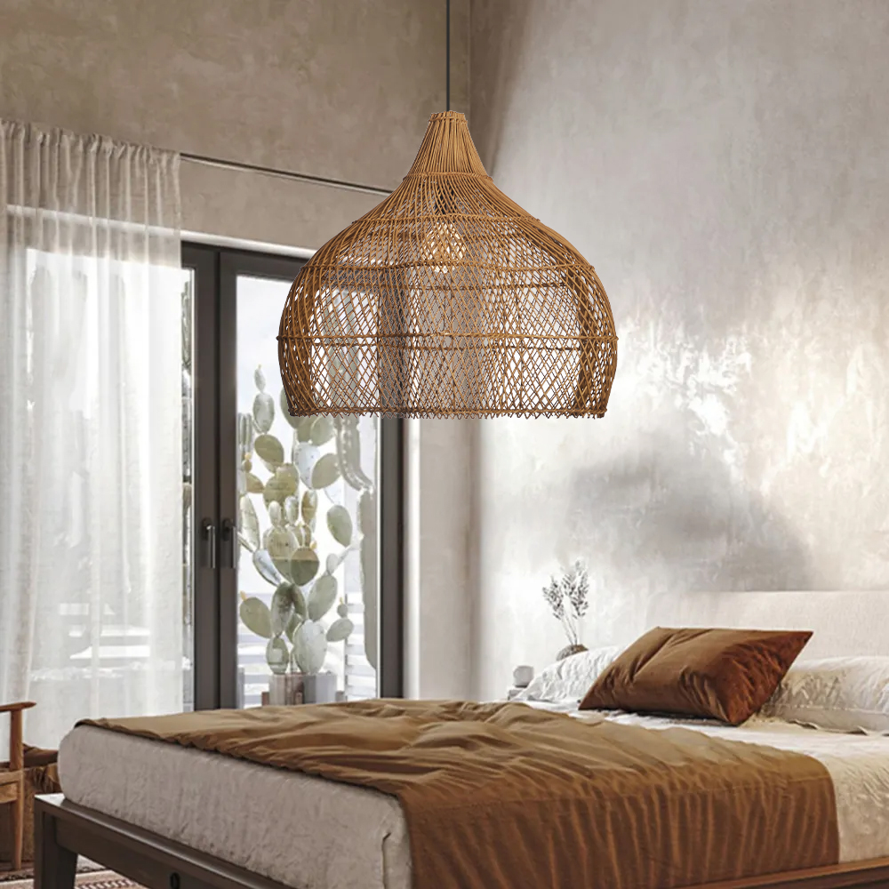 Living Room Rattan Pendant Light Wabi Sabi Wicker Chandelier