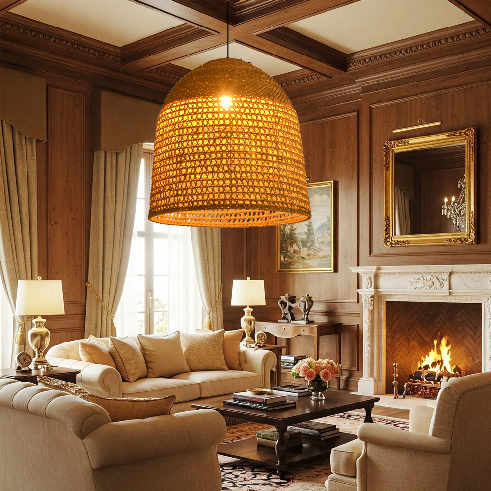 Handmade Modern Kitchen Rattan Pendant Light Living Room Chandeliers