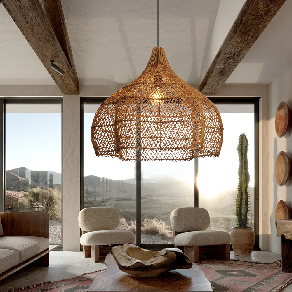 Living Room Rattan Pendant Light Wabi Sabi Wicker Chandelier