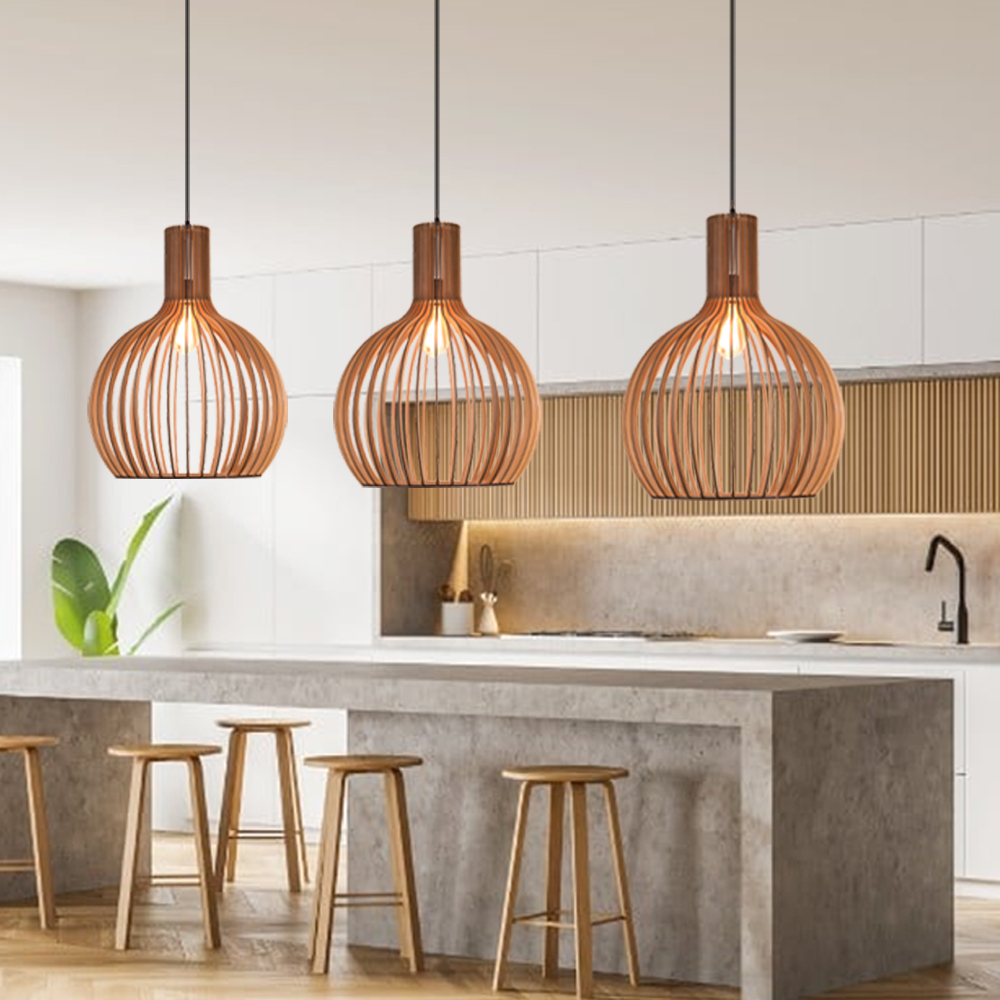 23CM Black Wooden Pendant Lamp Birdcage Chandelier