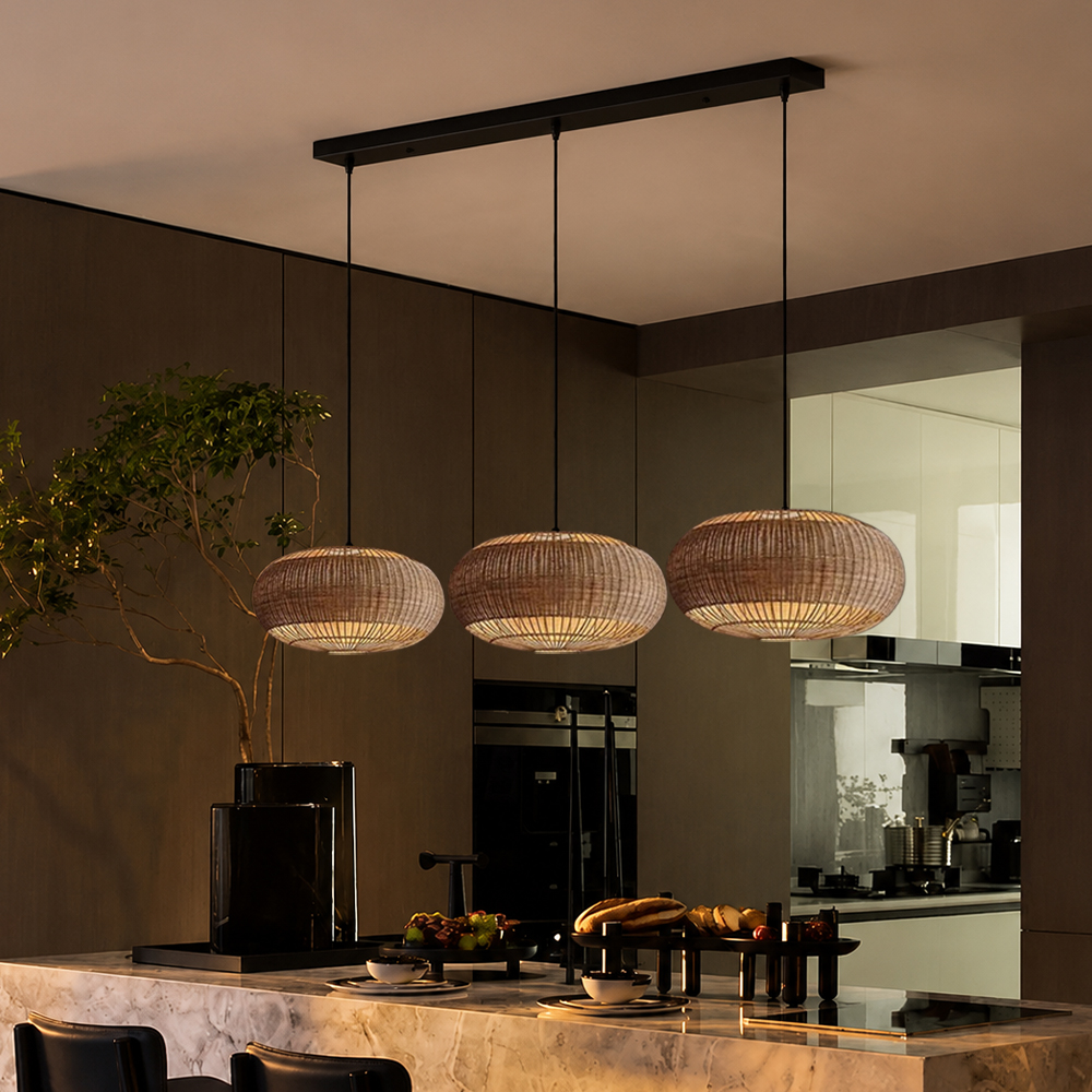 Coastal Home Lighting Kitchen Island Rattan Pendant Light Natural Retro Luxurious Chandelier Wabi-sabi Style