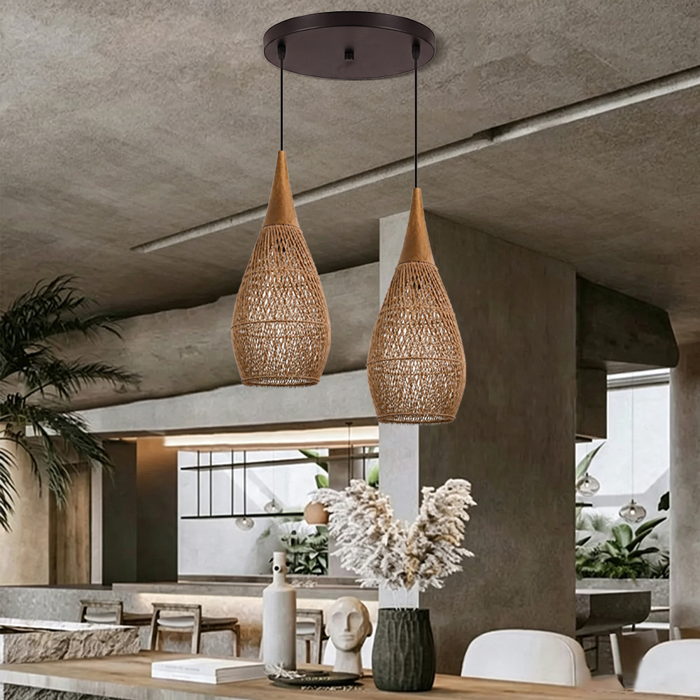 Coastal Rattan Woven Pendant Light  Farmhouse Artisan Natural Lighting for Dining Rooms