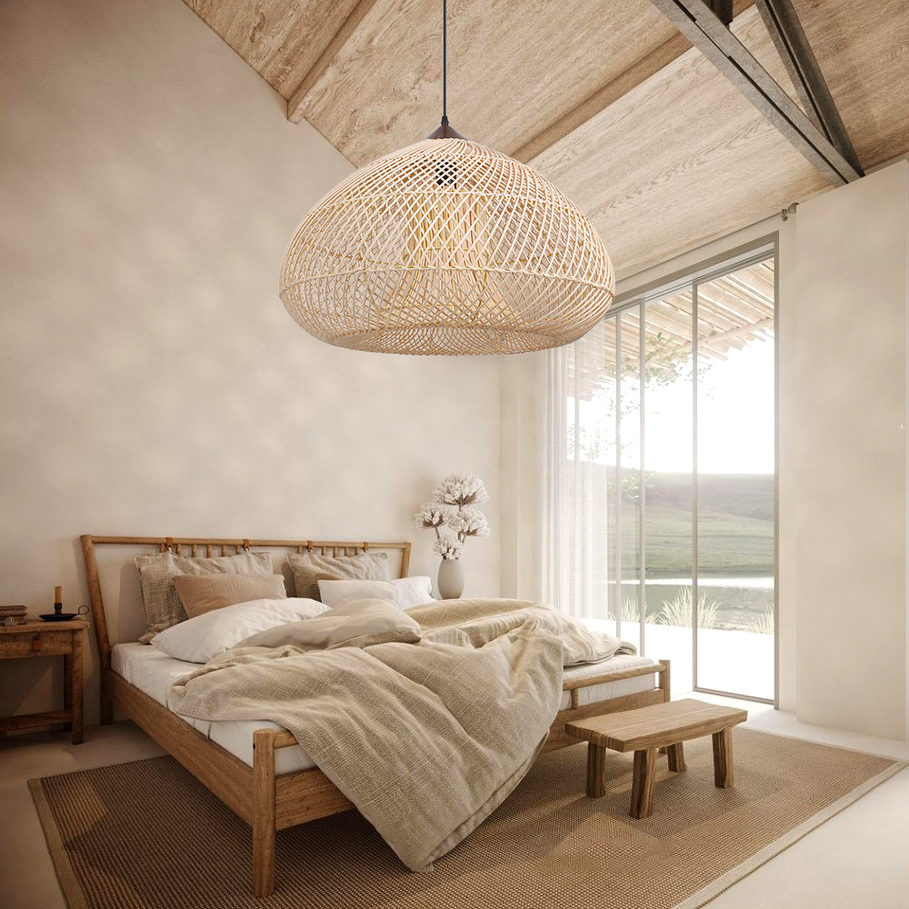 Wabi Sabi Style Retro Dining Room Chandelier Rattan Zen Pendant Light