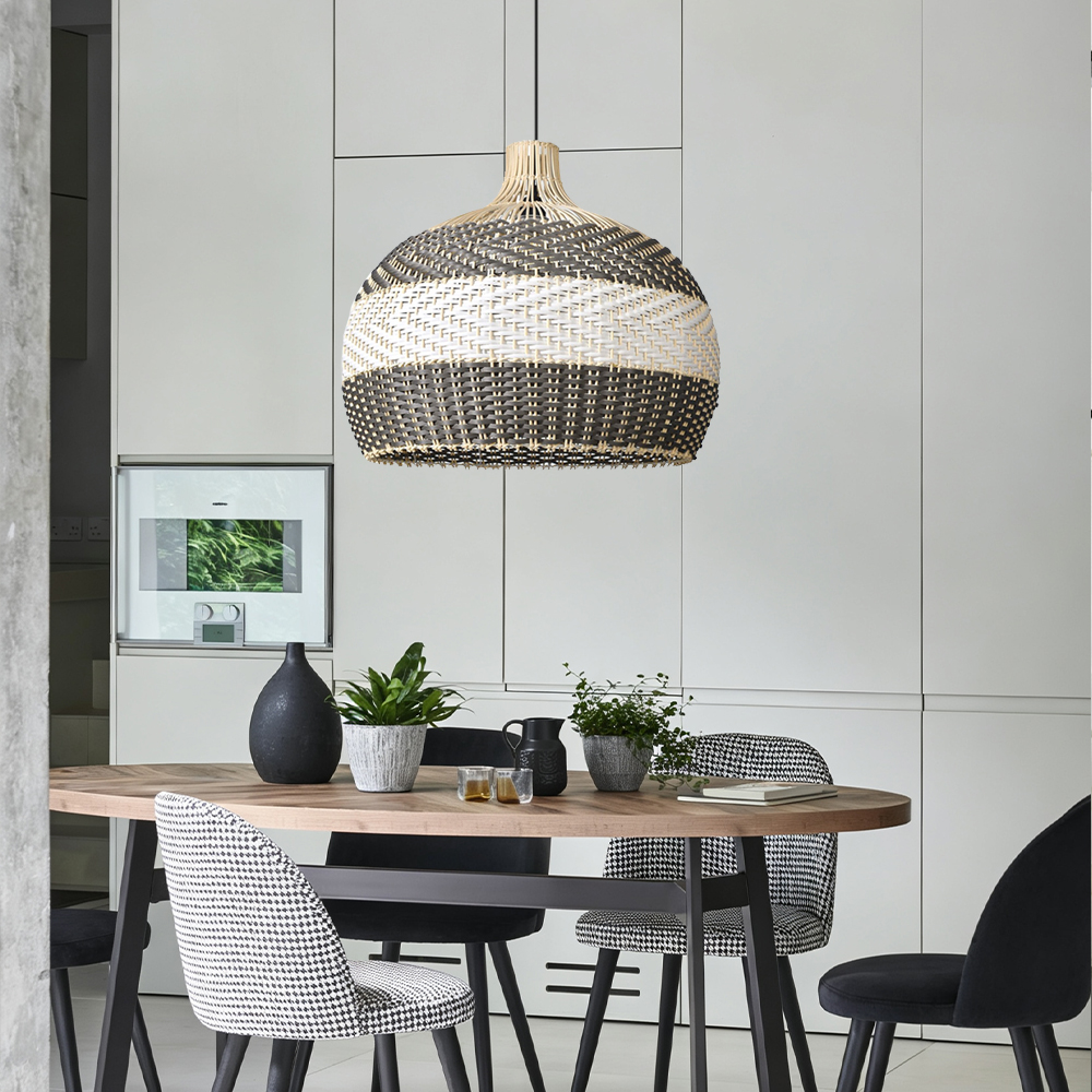 Coastal Farmhouse Dome Rattan Pendant Light Boho Basket Weaving Lighting Fixture for Dining Room