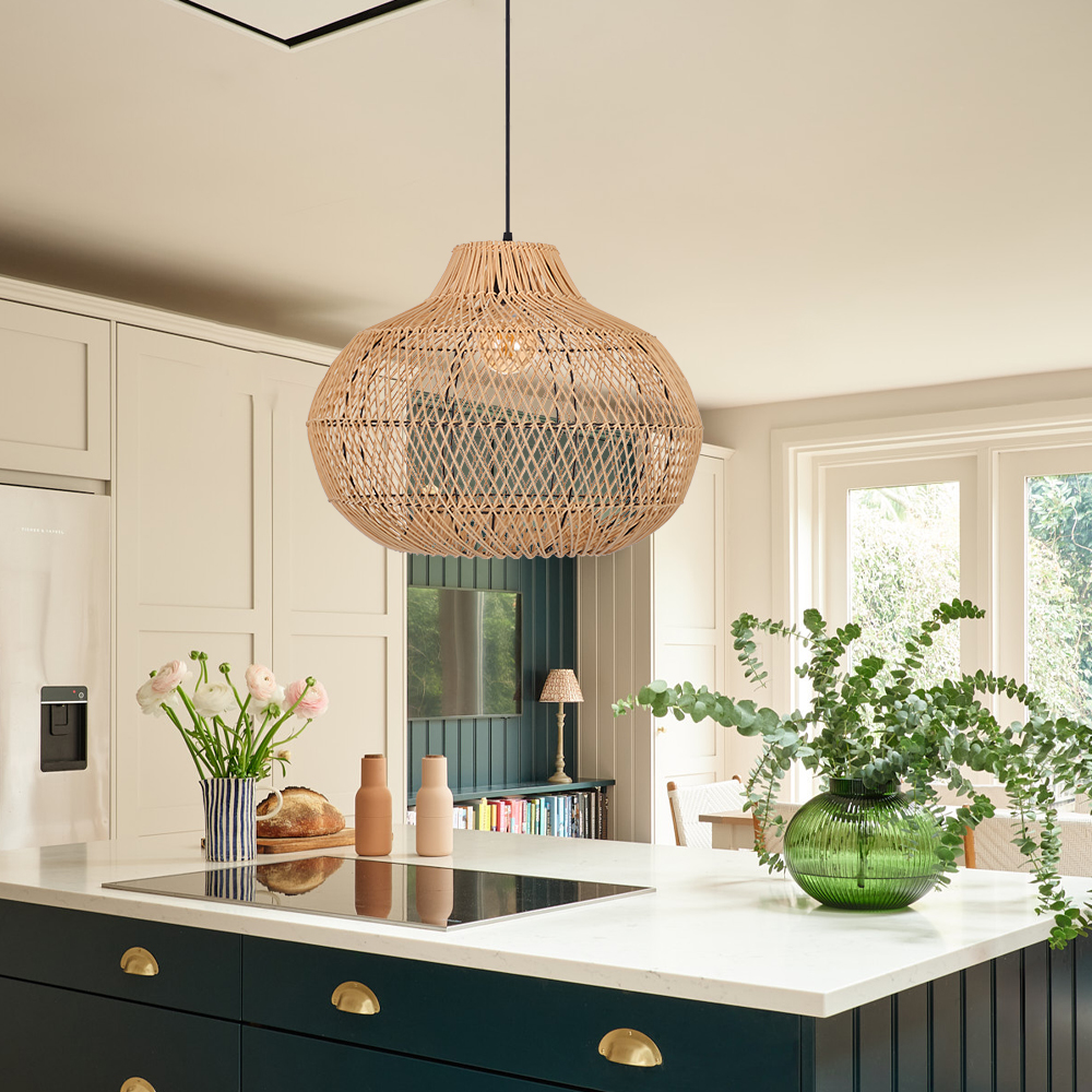 Modern Rattan Wicker Chandelier Adjustable E26 Hanging Lamp for Living Room Dining Room