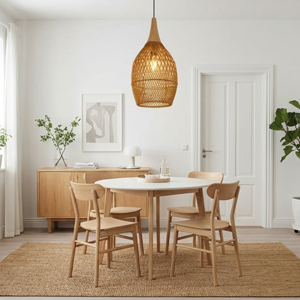 Handmade Rattan Pendant Light Natural Wicker Lampshade for Kitchen Dining Living Room