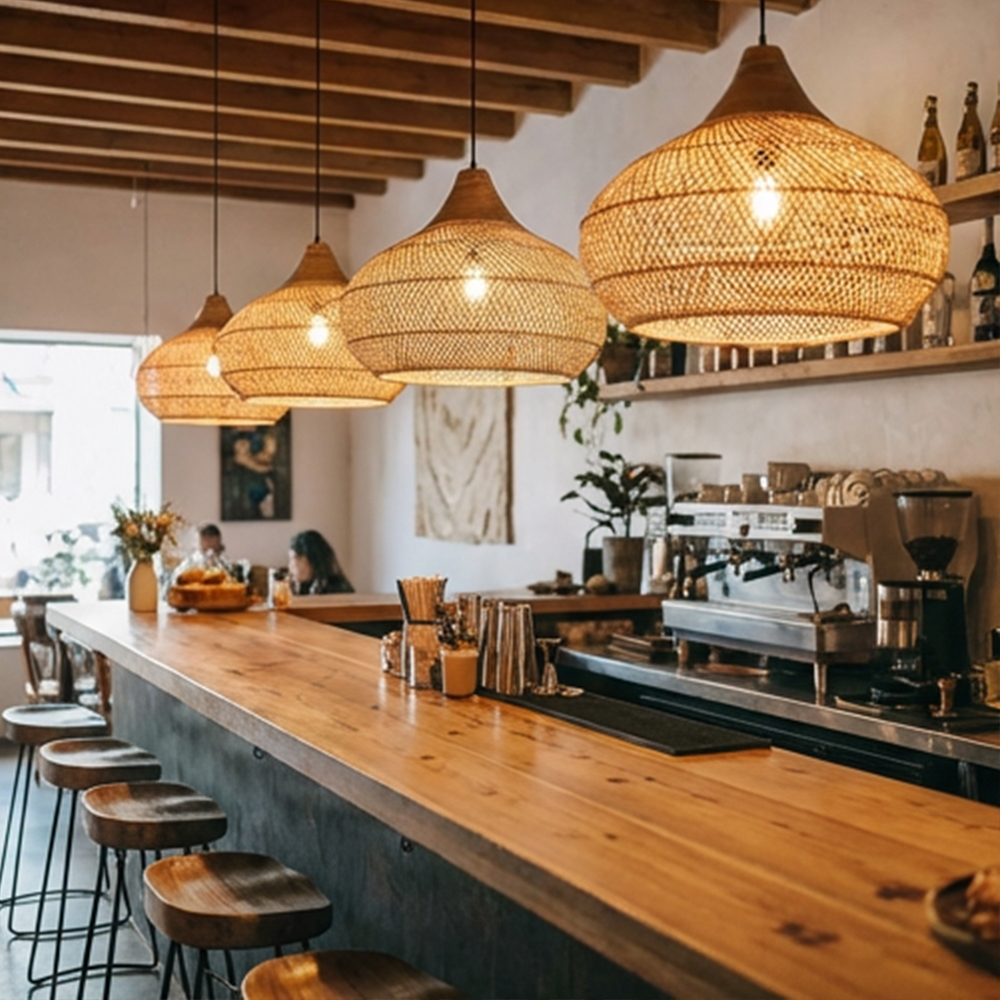 Modern Woven Rattan Hanging Lighting Fixture for Kitchen Island