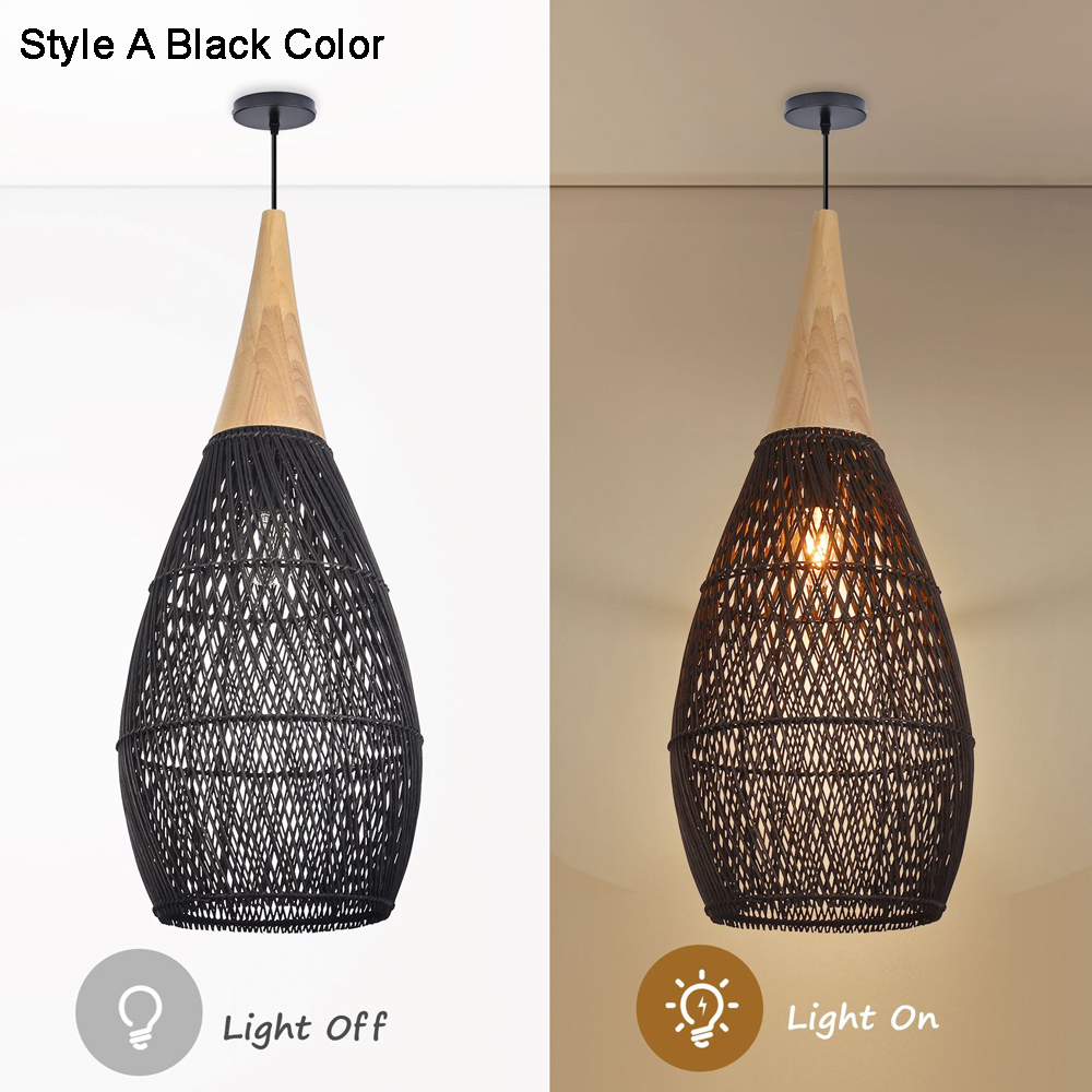 Rattan Pendant Light Wabi Sabi Style Retro Dining Room Chandelier