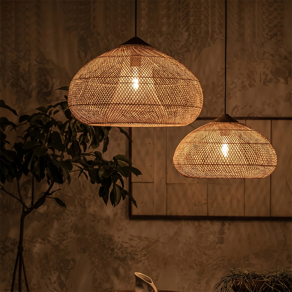 Rattan Pendant Light Wabi Sabi Style Retro Dining Room Chandelier