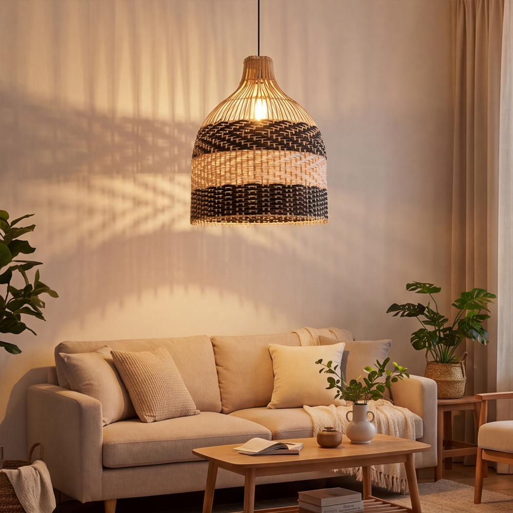 Tropical Black Rattan Chandelier for Restaurants Exotic Hand-Woven Decor