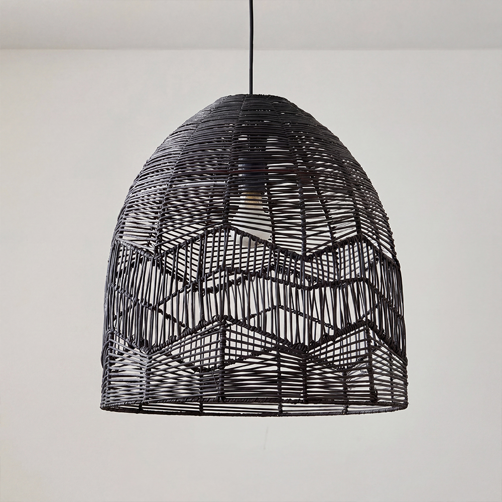 Organic Black Rattan Chandelier Farmhouse Rustic Zen Hanging Lighting