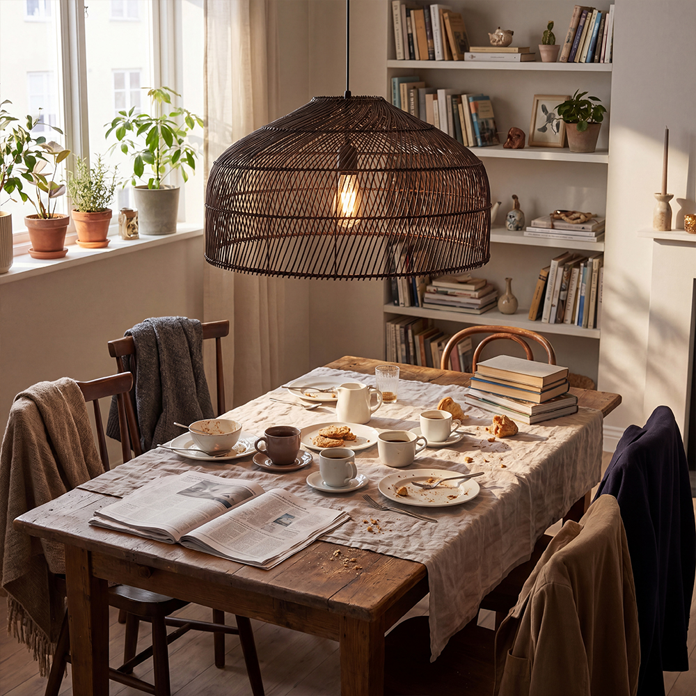 Hand Weave Matte Black Rattan Chandelier Light Easy Install Pendant