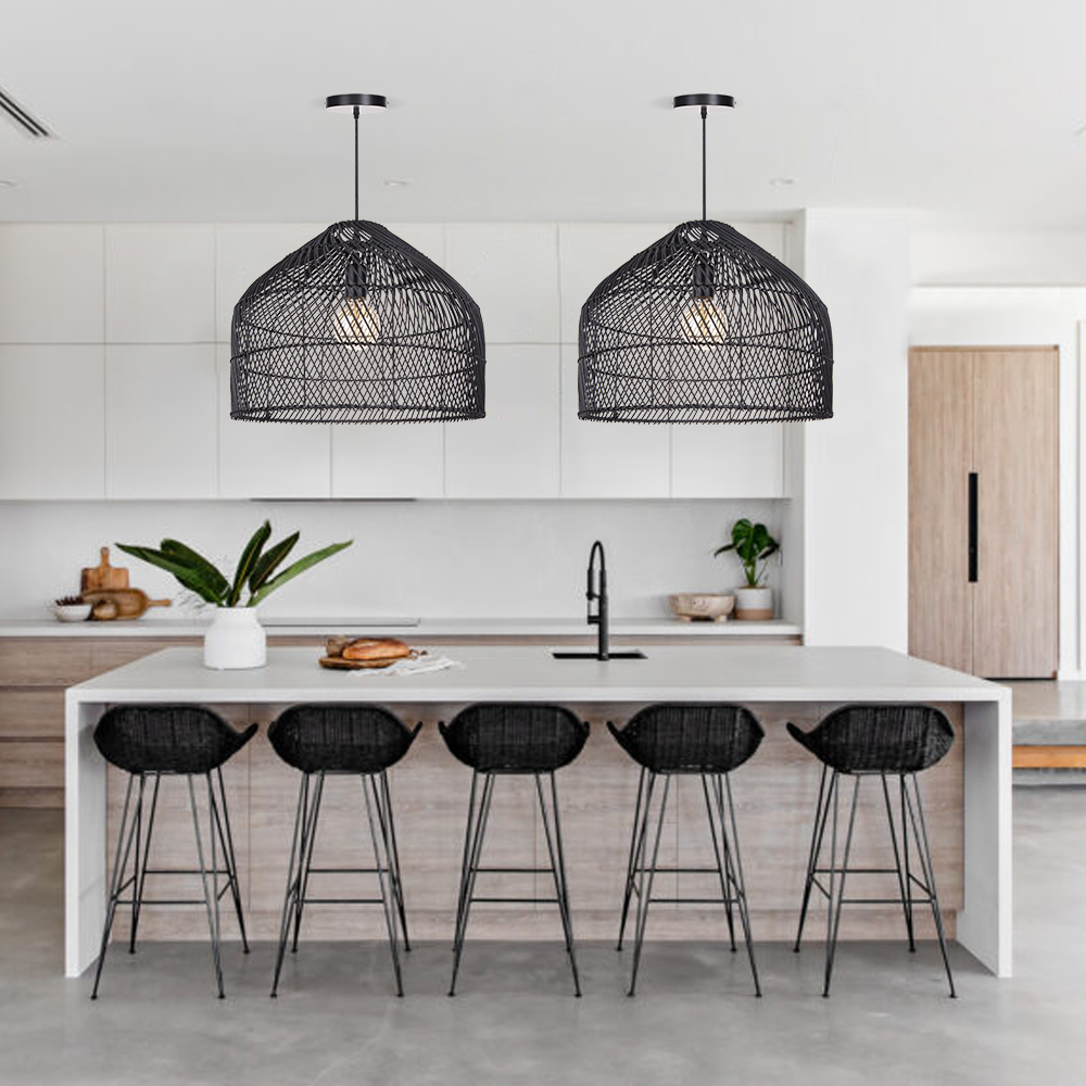 Premium Nordic-inspired Black Rattan Pendant Light for Dining Room