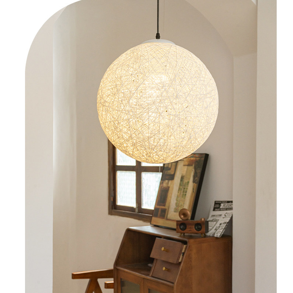 Ships from US Warehouse: 24 Inch White Spherical Rattan Pendant Light