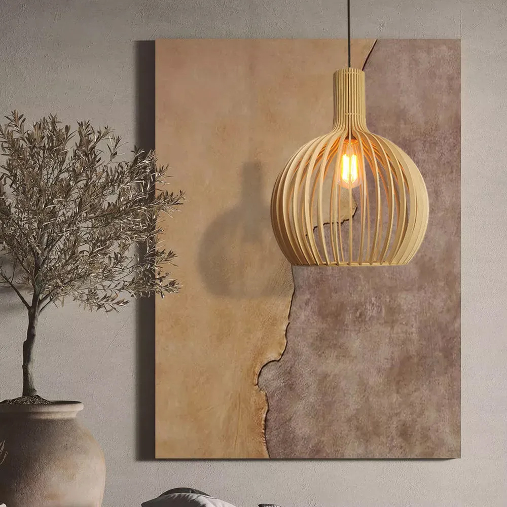 Ships from US Warehouse: Large 21-inch Birdcage Wooden Pendant Light for Living Room