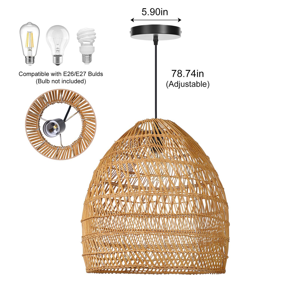 Boho Living Room Hanging Lamp Natural Wicker Pendant Light for B&Bs