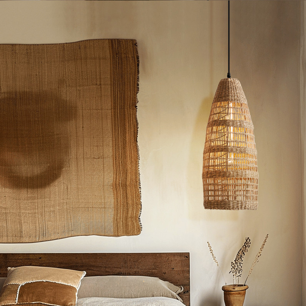 Wabi-sabi Style Minimalist Seagrass Lighting Set of 3 for Bedroom Guest House Restaurants