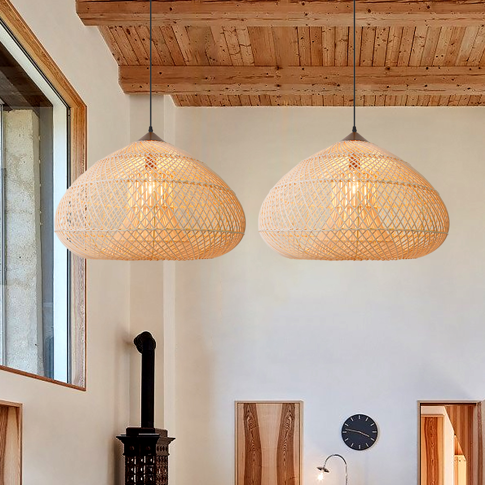 Wabi Sabi Style Retro Dining Room Chandelier Rattan Zen Pendant Light