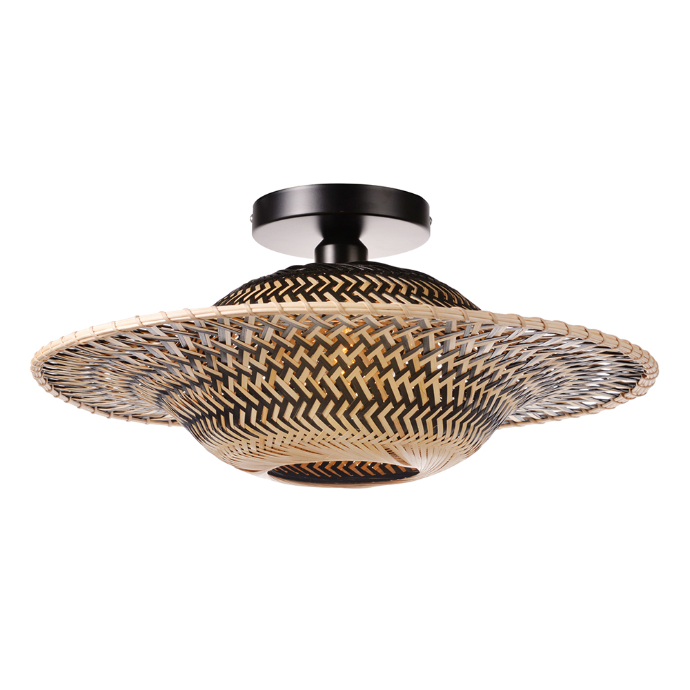 Handmade Black Bamboo Ceiling Light Flying Saucer Chandelier
