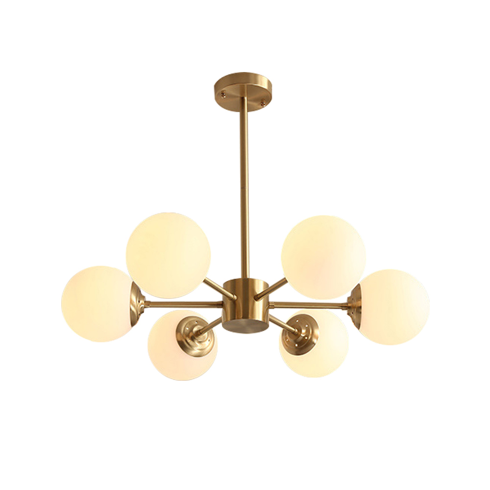 Nordic Modern Copper Chandelier Milky White Bubble Ceiling Light For Living Room Bedroom