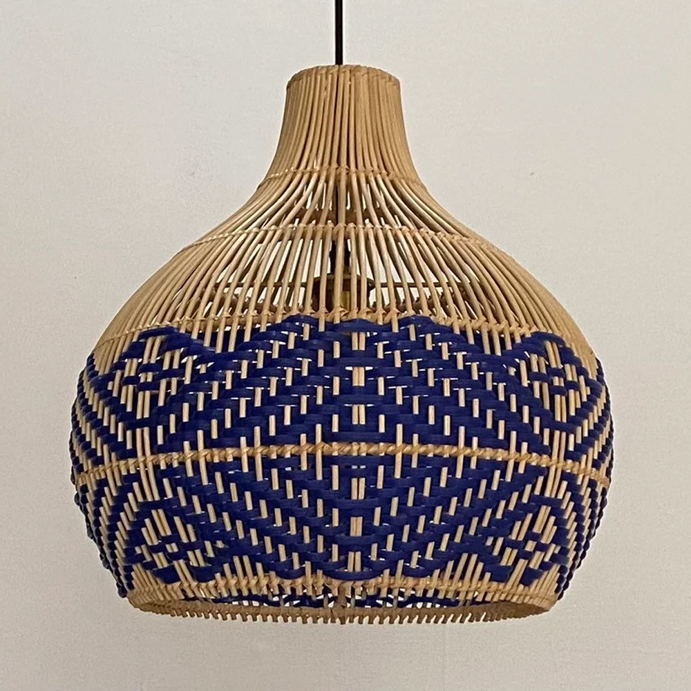 Chris Rattan Pendant Light Handmade Blue Hanging Lamp Shade