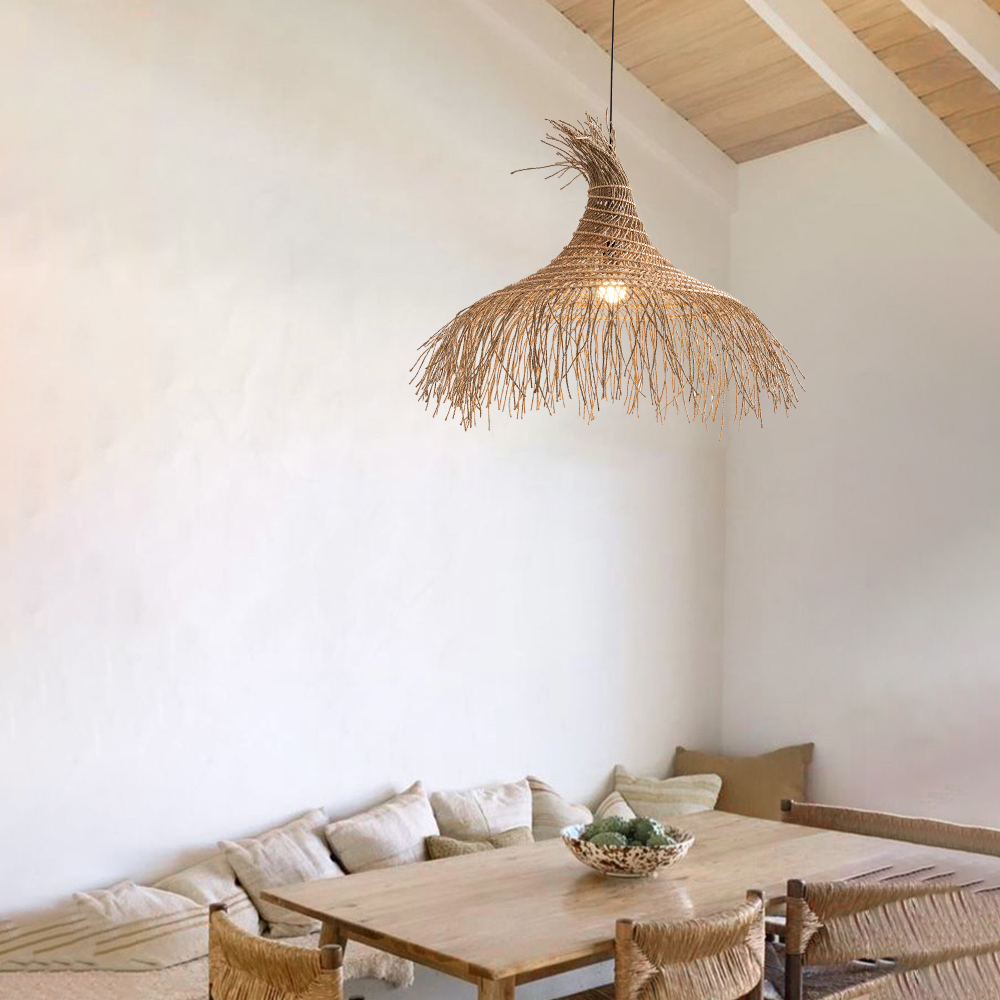 Wabi-sabi Style Chandelier Retro Japanese Zen Straw Rattan Pendant Light