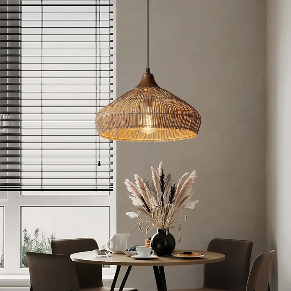 Farmhouse Rattan Pendant Chandelier Wabi-sabi Retro Woven Wicker Light Fixture