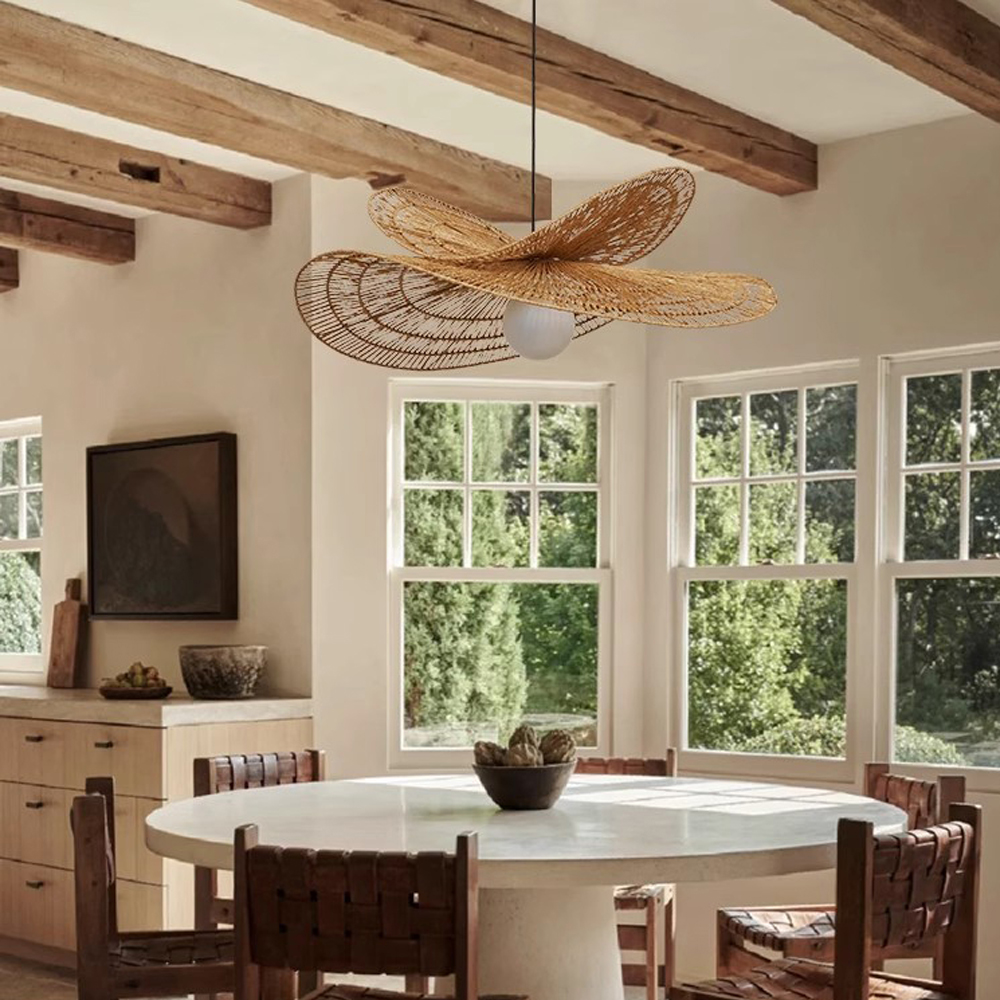 Handwoven Wabi-sabi Rattan Pendant Light Retro B&B Bedroom Living Room Creative Restaurant Chandelier