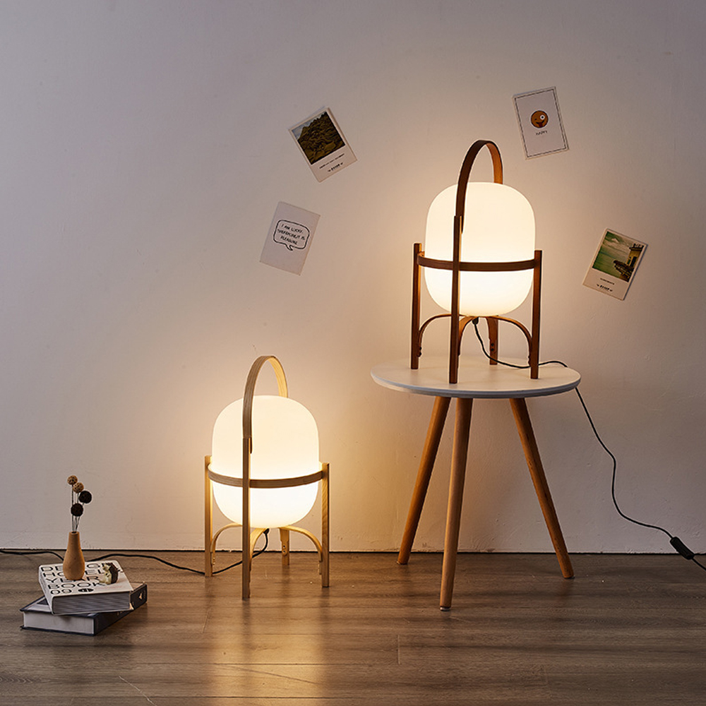 Simple Japanese Solid Wood Floor Lamp Designer Basket Glass Table Lamp Bedside Light