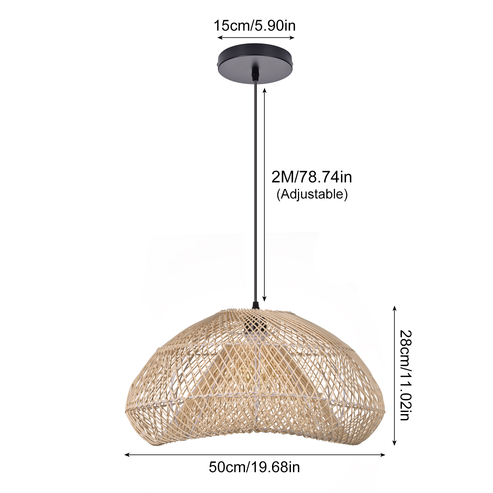 Handmade Wabi-Sabi Rattan Woven Dining Room Pendant Lamp Wicker Light Fixture